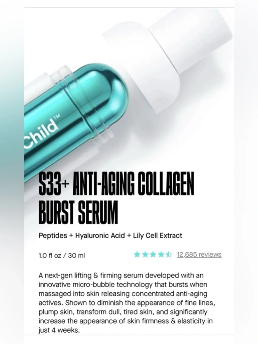 Spoiled Child S33+ ANTI-AGING COLLAGEN BURST SERUM Hydrates Skin ALL Day NEW